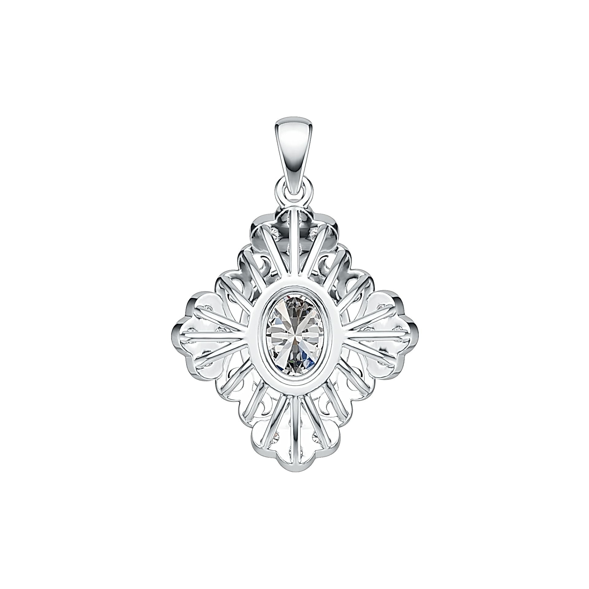 Sterling Silver Semi Mount Pendant Setting Oval OV 8X6mm with White Topaz Vintage-Inspired DHJ