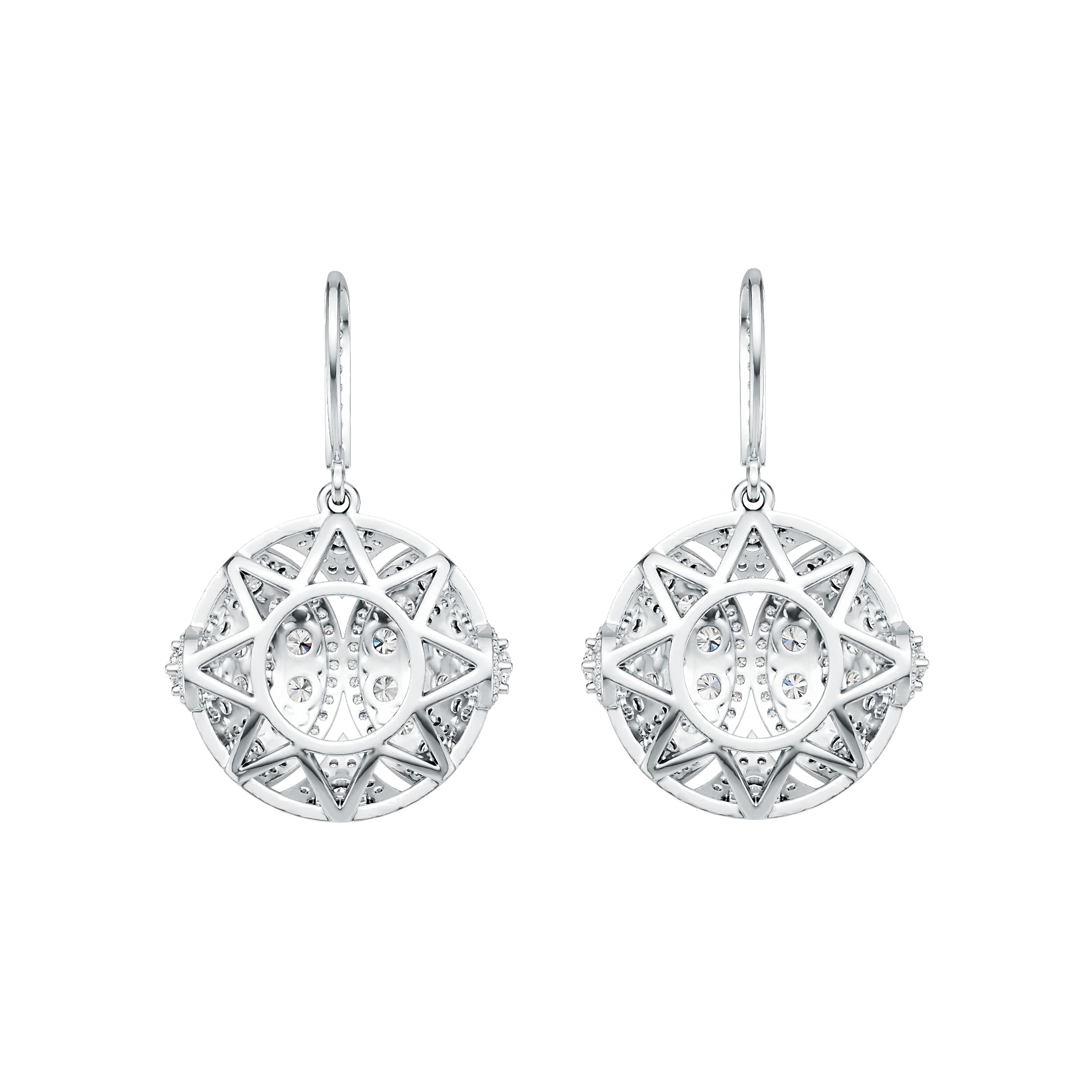 Sterling Silver Earrings Dangling Cluster Round-Shaped with White Topaz or Moissanite DHJ