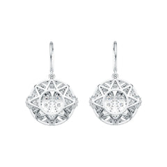 Sterling Silver Earrings Dangling Cluster Round-Shaped with White Topaz or Moissanite DHJ