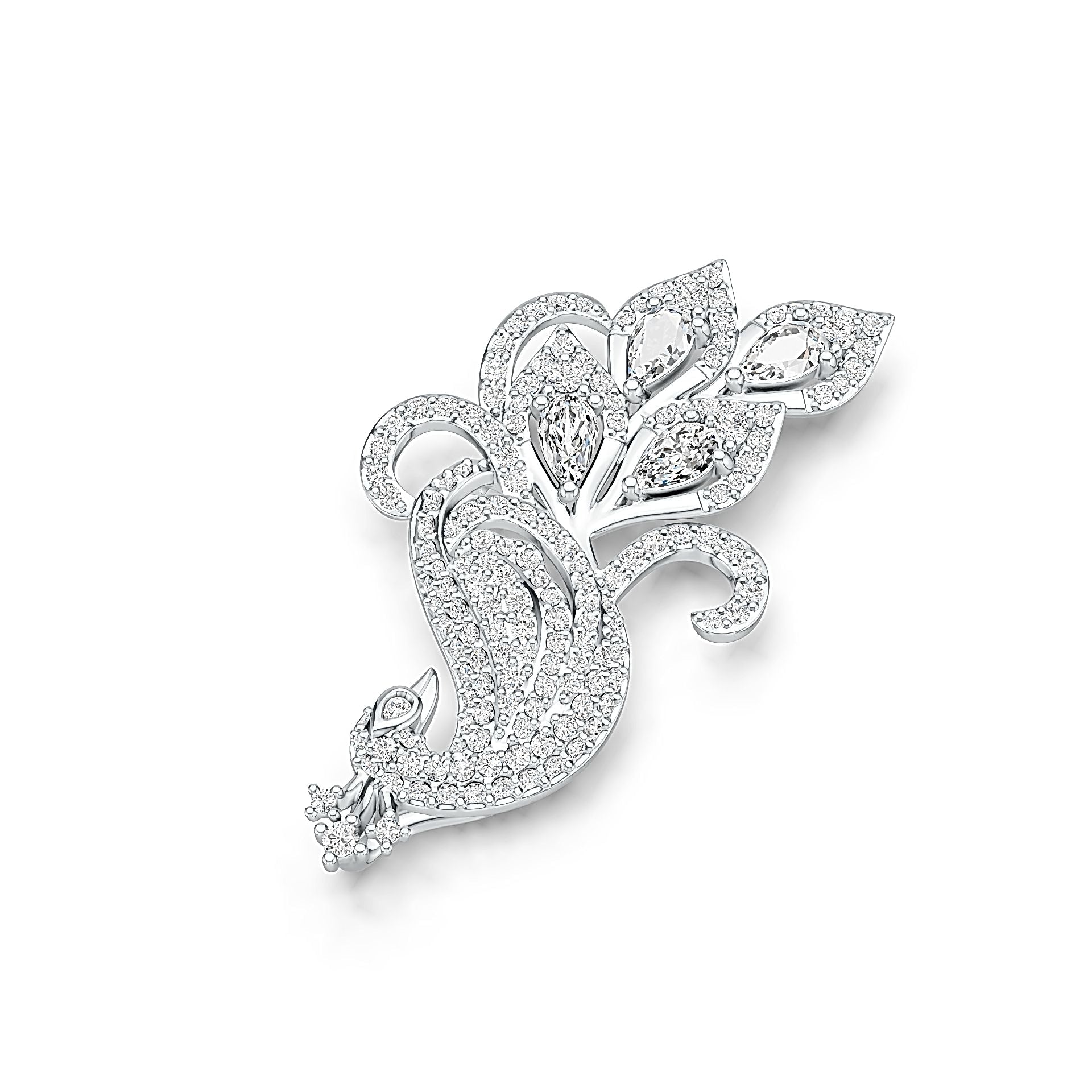10K Gold Semi Mount Pendant Setting Pear PE 5X3mm Peacock Theme Moissanite Accent DHJ
