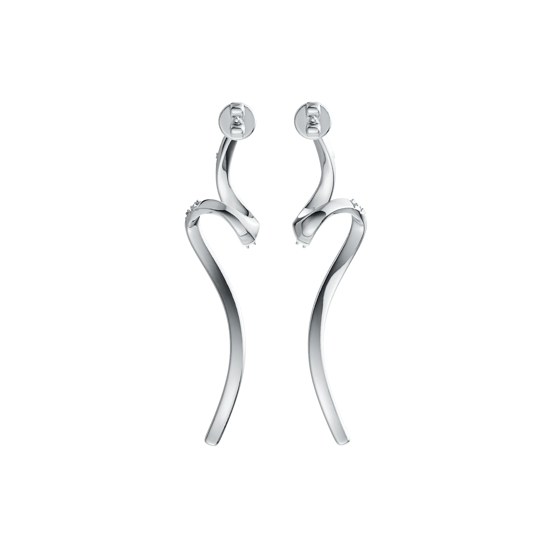 Sterling Silver Earrings with White Topaz or Moissanite Wavy Waterfall Theme DHJ