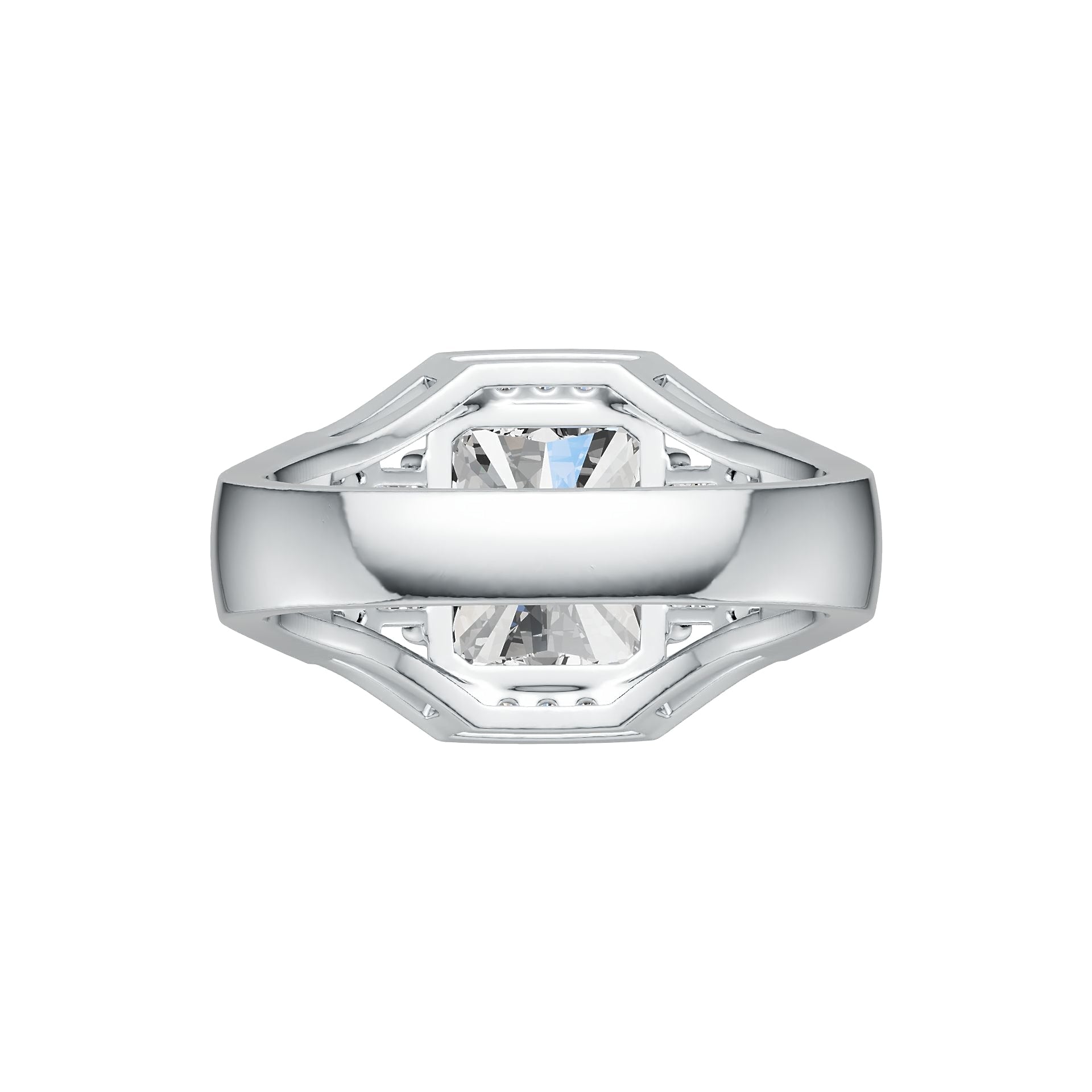 18K Gold Semi Mount Ring Setting Emerald OCT 11x9mm OCT 6x4mm OCT 5x3mm Diamond Accent DHJ