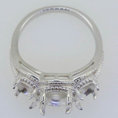 Platinum Semi Mount Ring Setting Oval OV 10X8mm 8x6mm 3 stones Solid Syzjewelry