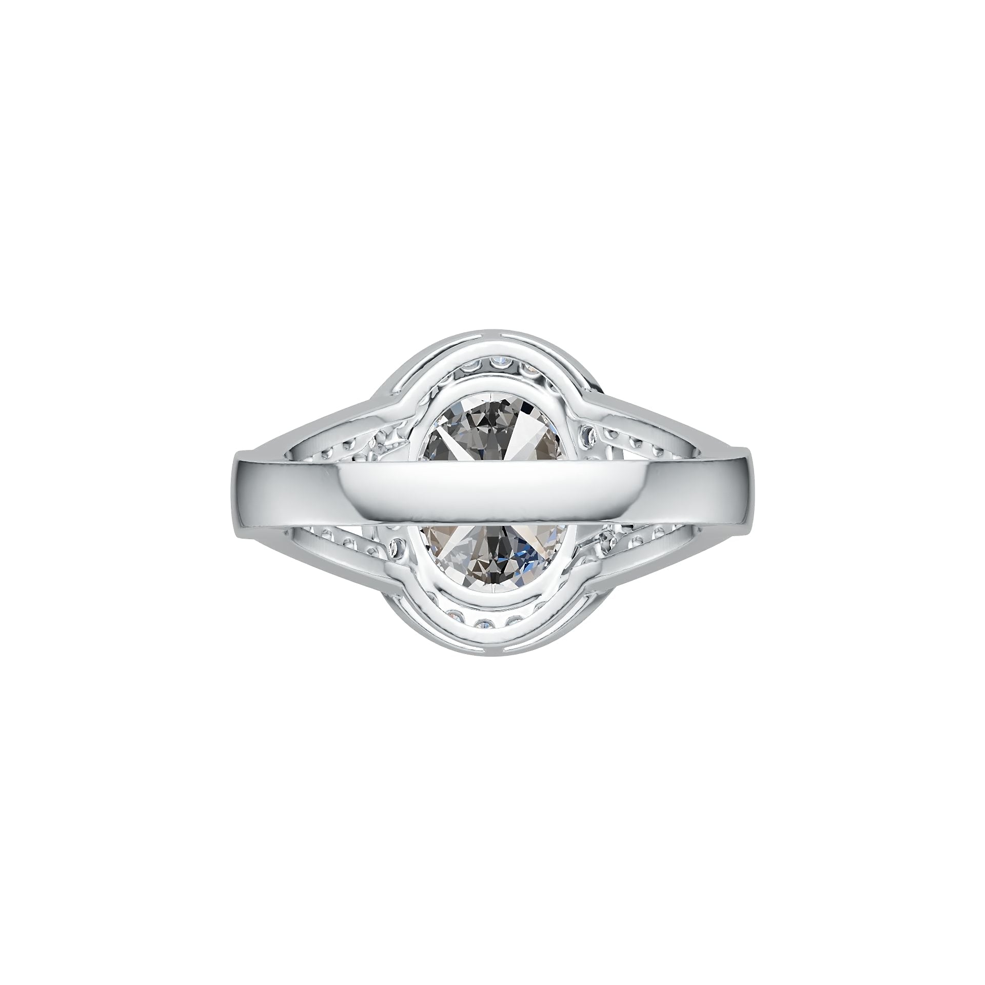 10K Gold Semi Mount Ring Setting Oval OV 9X11mm Split Shank Halo Moissanite Accent DHJ