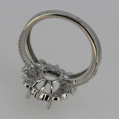 18K Gold Semi Mount Ring Setting Oval OV 12x8mm Art Deco Style Diamond Accent Syzjewelry