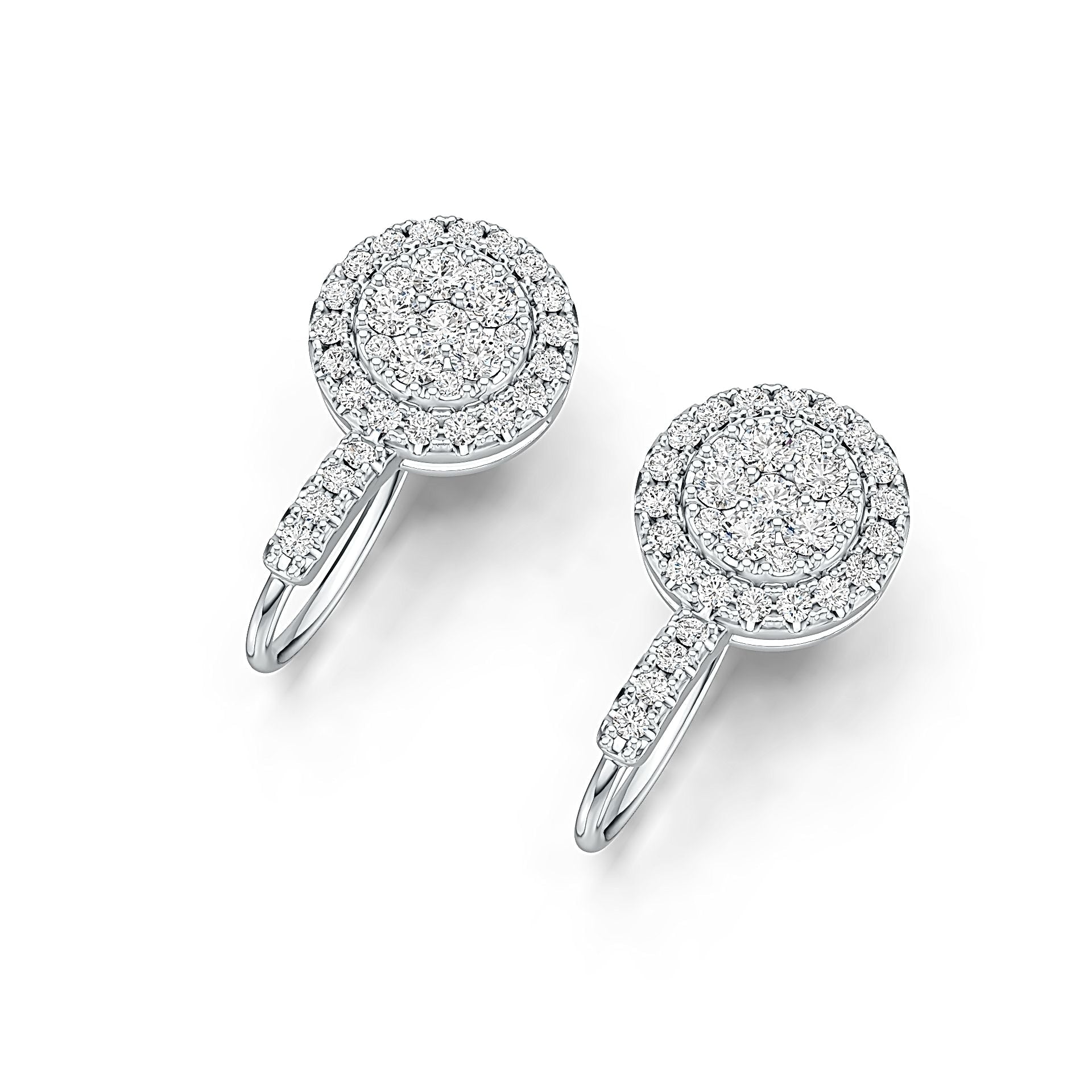 18K Gold Earrings Round Cluster Earring Leverback with White Topaz or Moissanite Diamond Accent DHJ