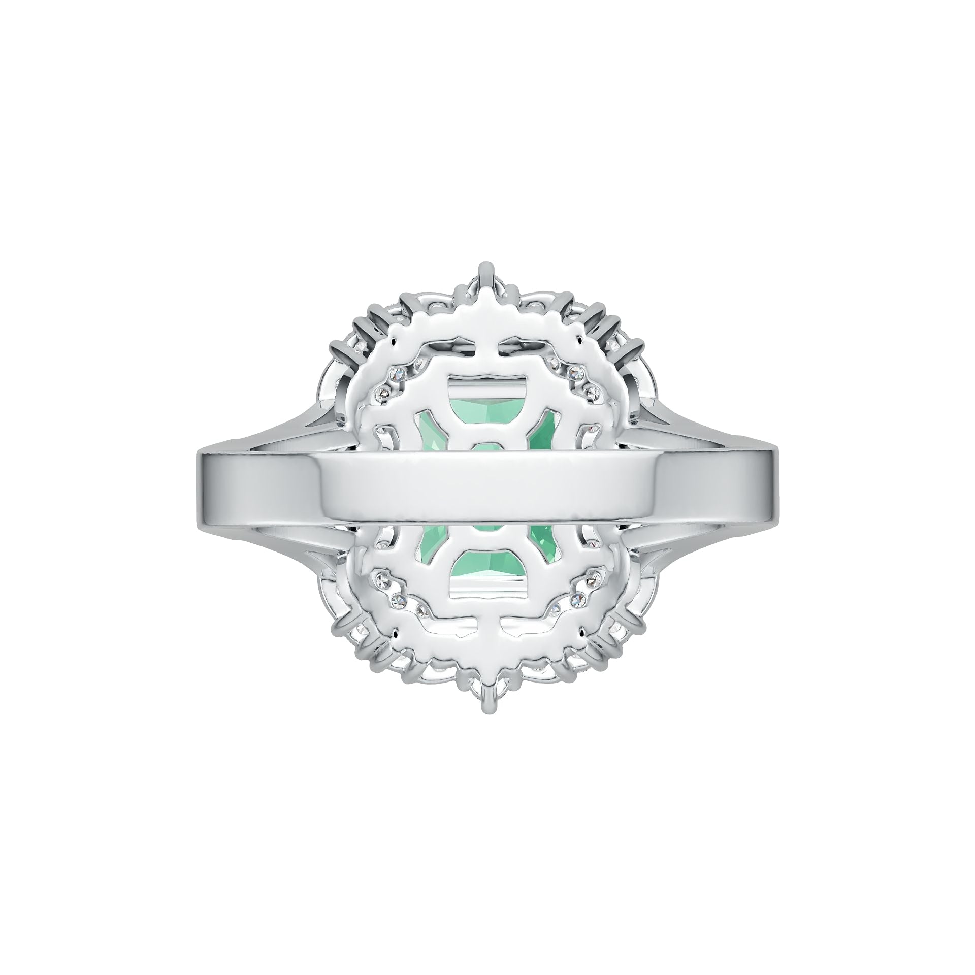 Sterling Silver Semi Mount Ring Setting Emerald OCT 10X8mm Double Halo DHJ