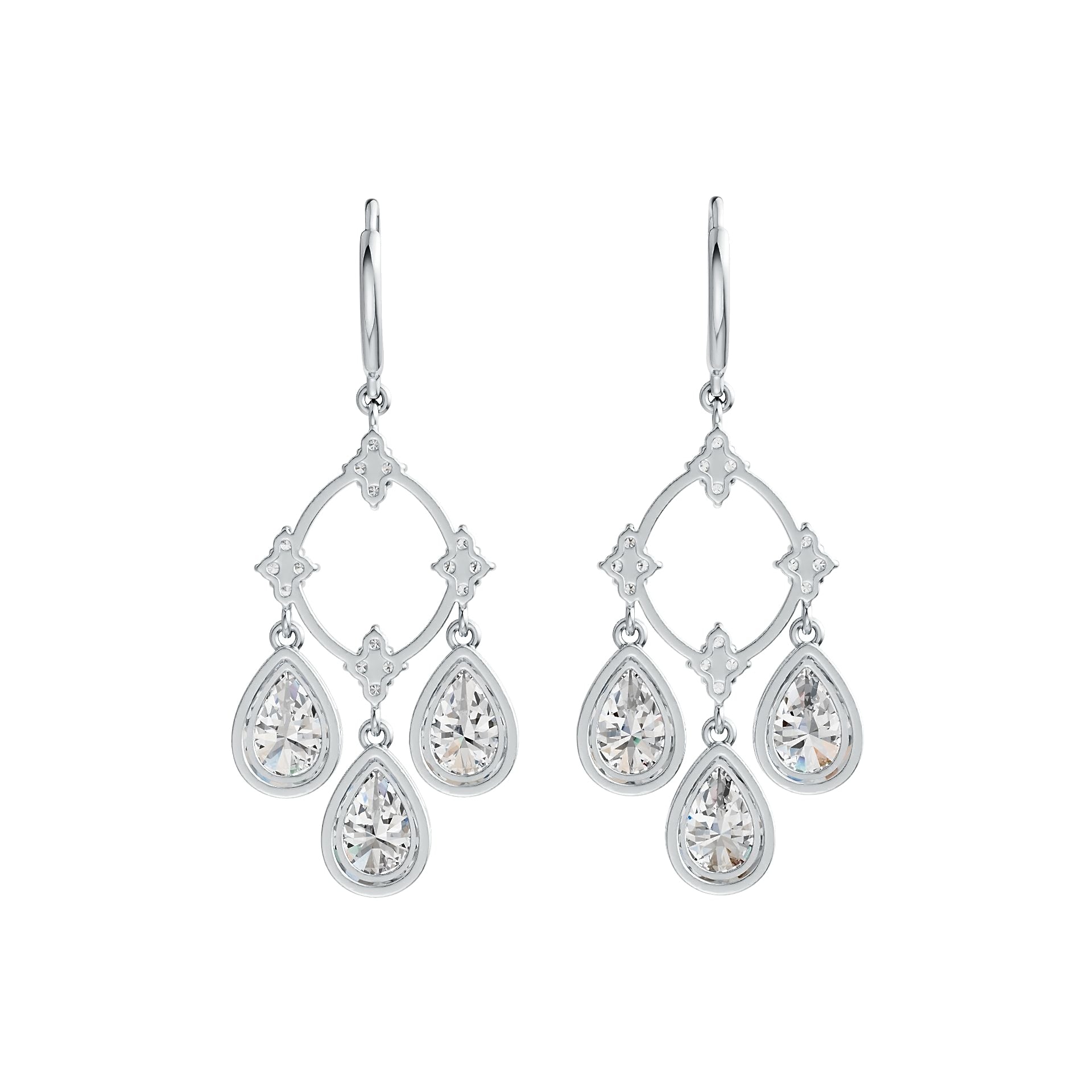 Sterling Silver Semi Mount Earrings Pear PE 9X6mm Dangling with White Topaz Syzjewelry