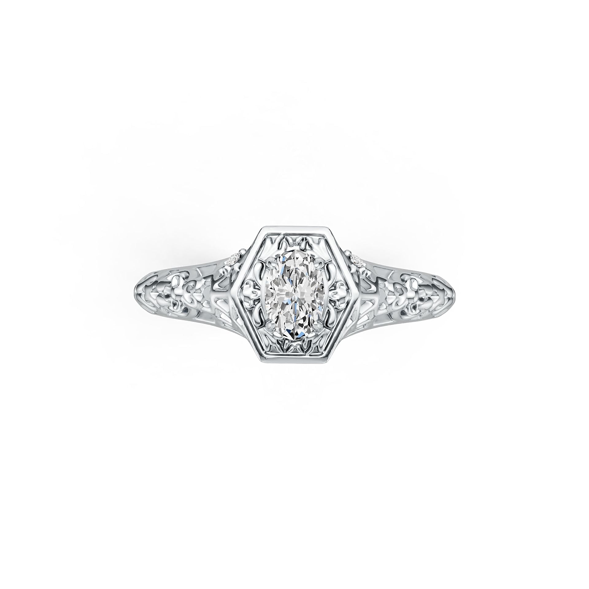 14K Gold Semi Mount Ring Setting Oval OV 6X4mm Art Deco Style Diamond Accent DHJ