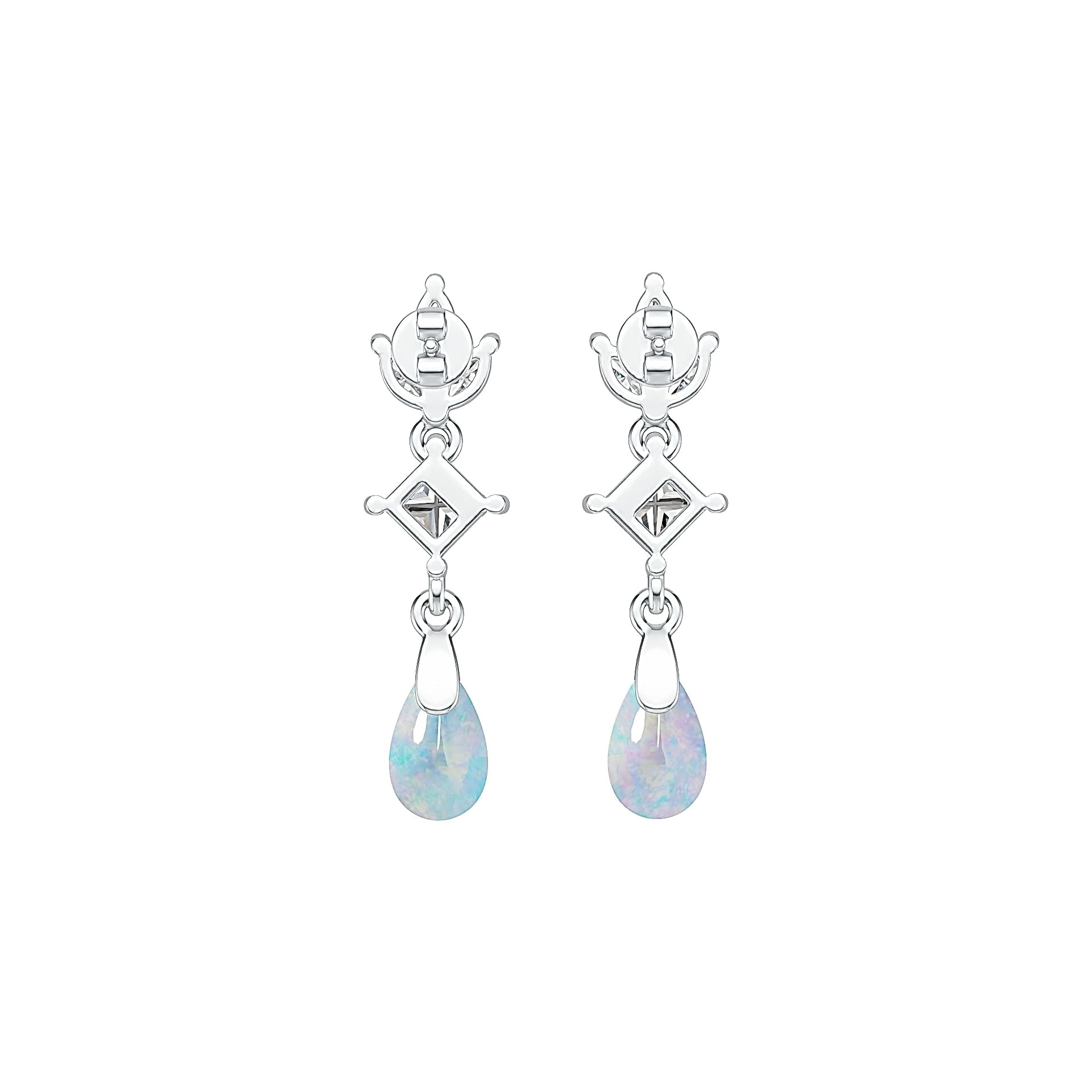 18K Gold Semi Mount Earrings Setting Pear PE 8X5mm SQ 4X4mm DHJ