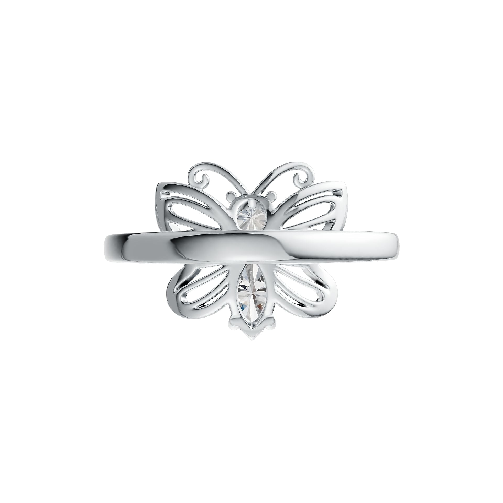 14K Gold Semi Mount Ring Setting Marquise MQ 8X4mm RD 4X4mm Butterfly Theme DHJ