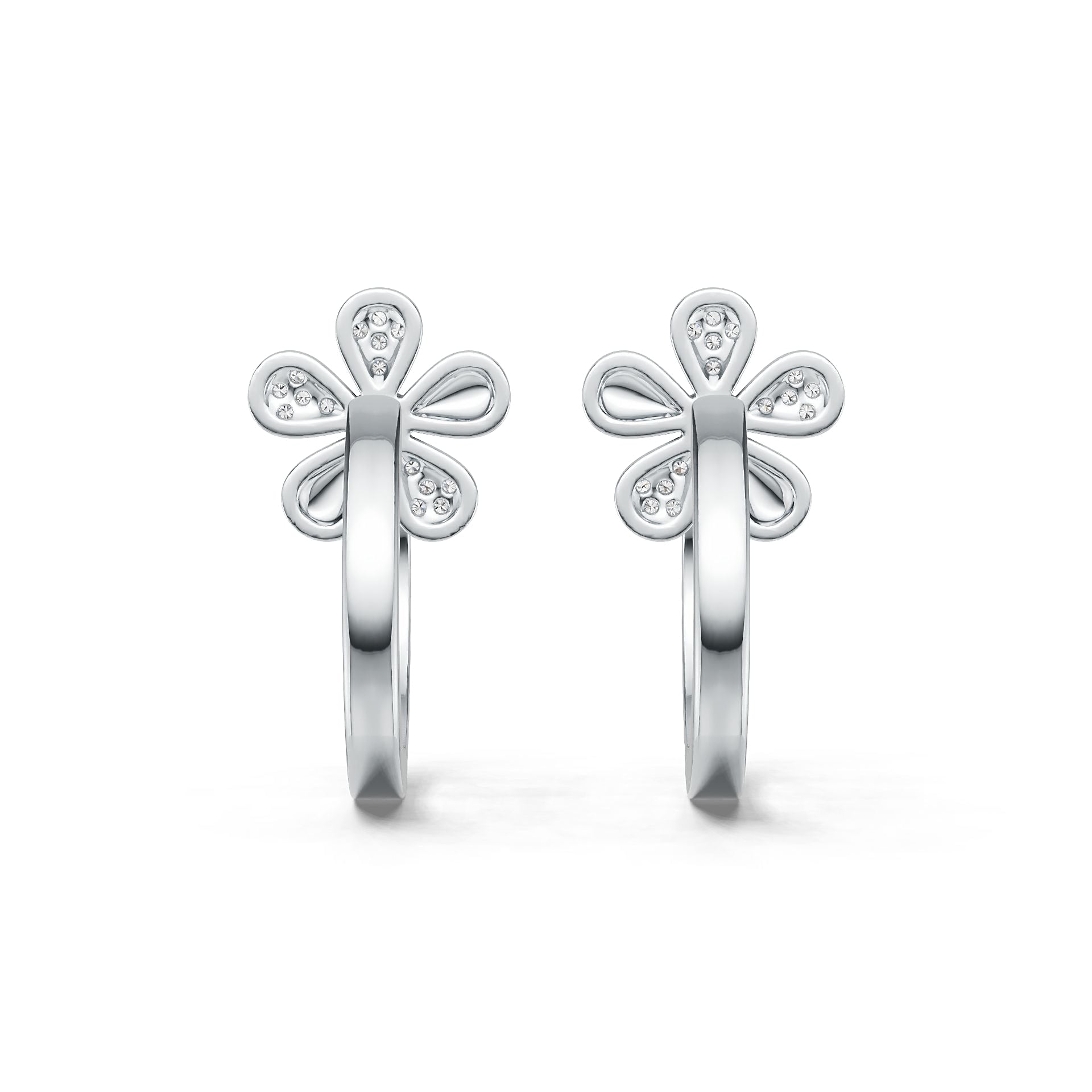 Sterling Silver Hoop Earrings with White Topaz or Moissanite Flower Theme Syzjewelry