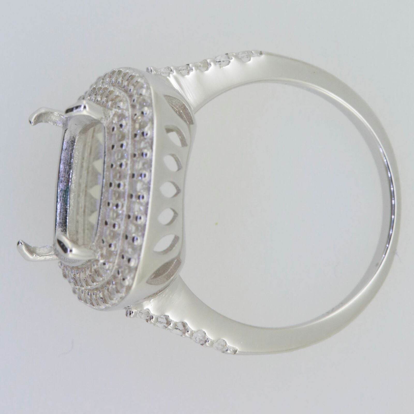 18K Gold Semi Mount Ring Setting Cushion CU 12X12mm Double Halo Diamond Accent Syzjewelry