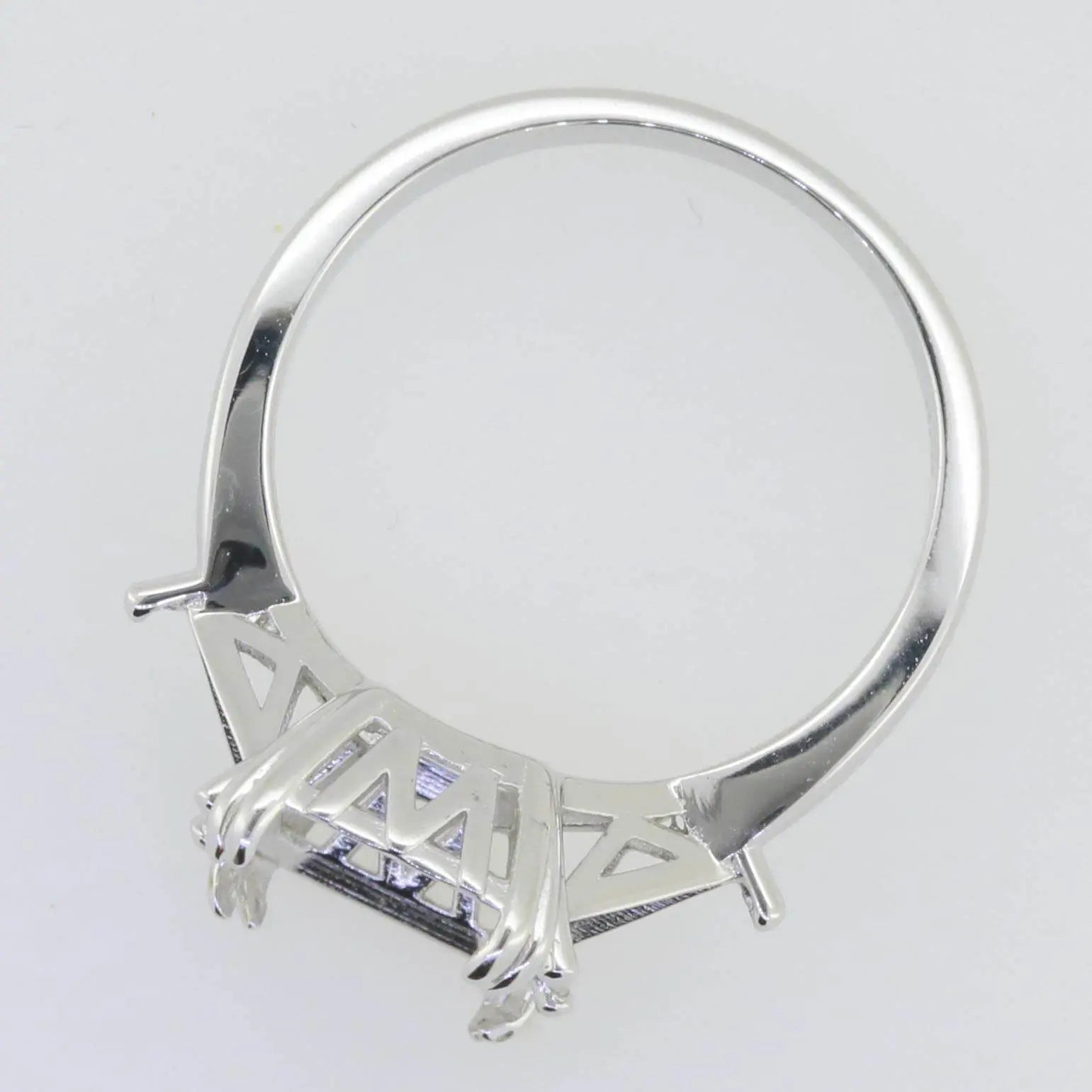 Platinum Semi Mount Ring Setting Emerald OCT 12X9mm Tri 5x5mm 3 Stones Diamond Accent DHJ