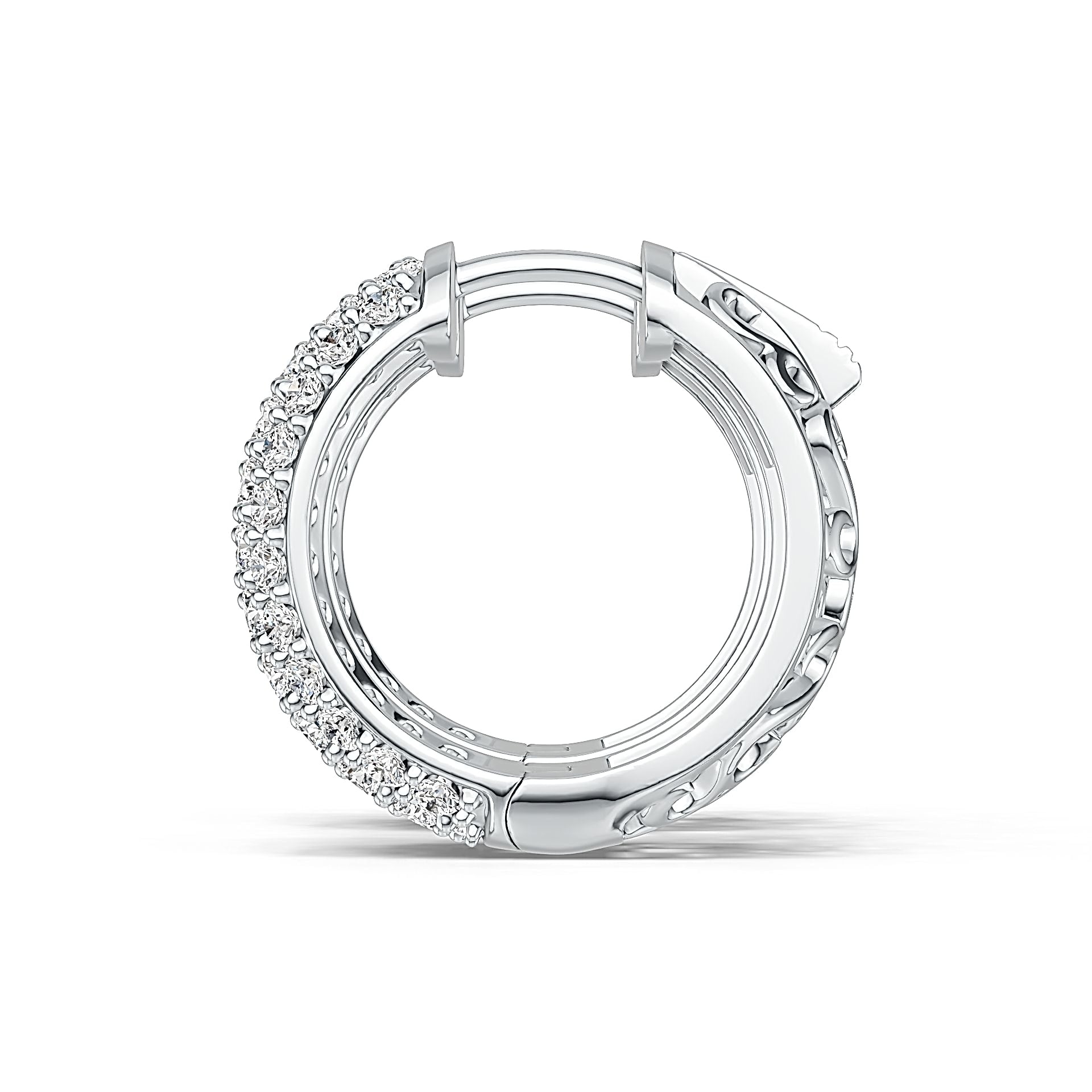 14K Gold Filigree Pave Hoop Earrings with White Topaz or Moissanite Diamond Accent DHJ