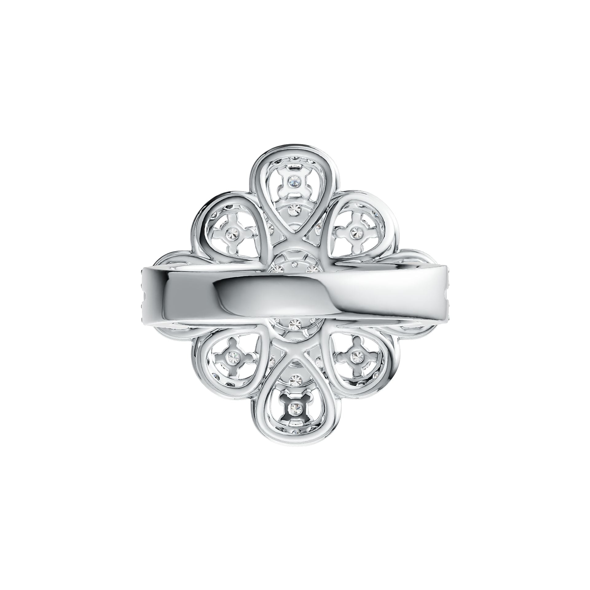 Platinum Cocktail Ring Flower Theme with White Topaz or Moissanite Diamond Accent DHJ