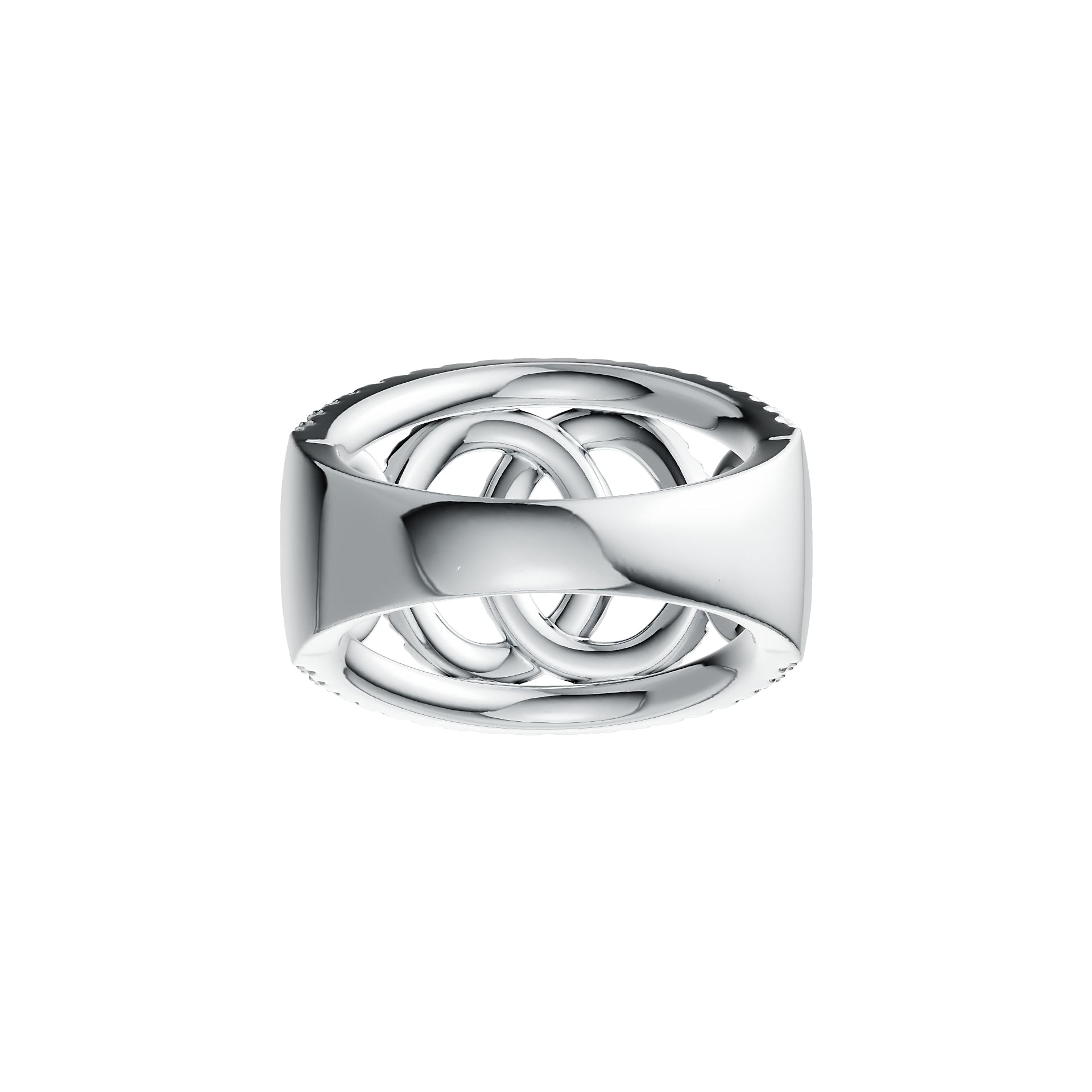 Sterling Silver Ring with White Topaz or Moissanite Interlocking Loop Theme DHJ