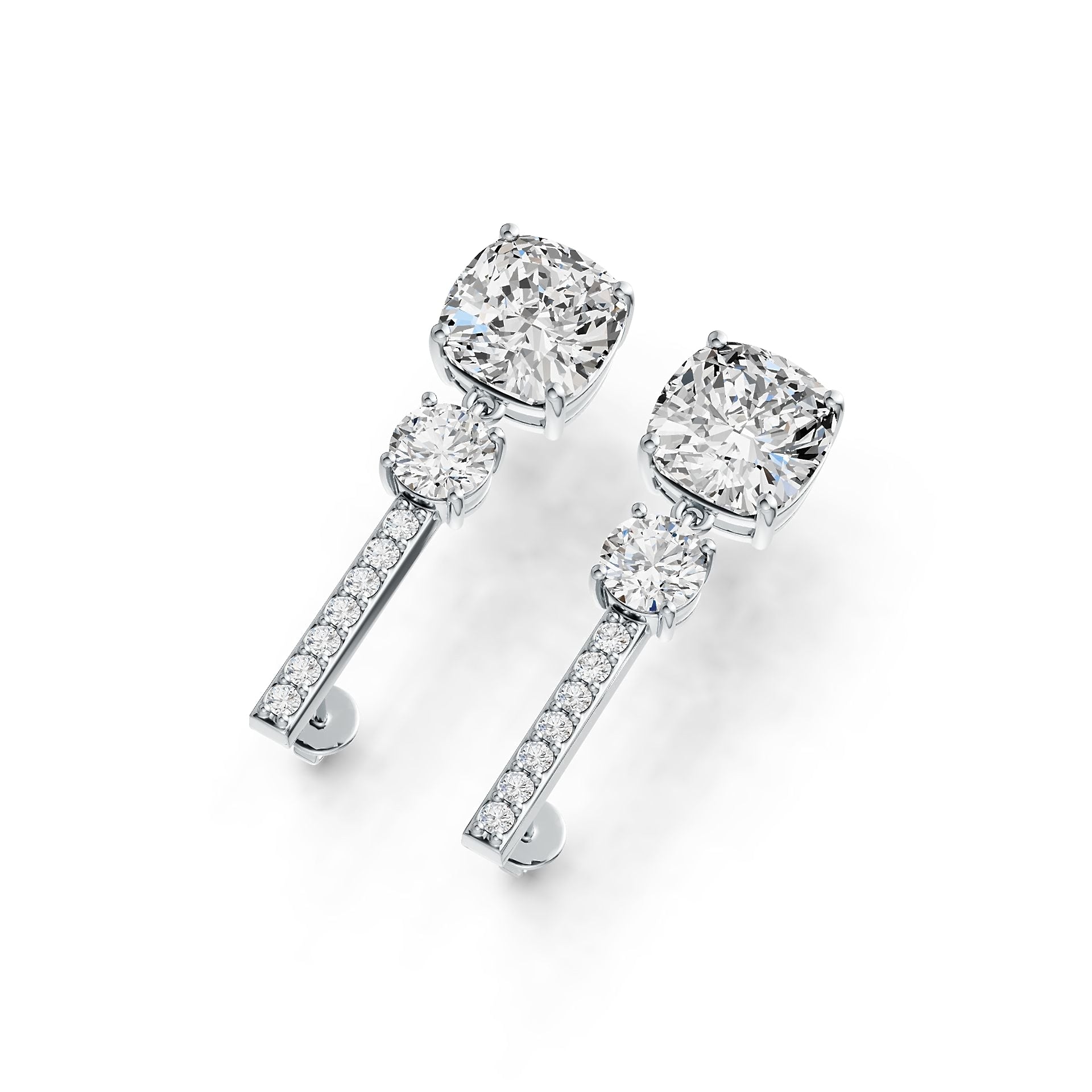 10K Gold Semi Mount Earrings Setting Cushion CU 10X10mm RD 6X6mm Moissanite Accent DHJ