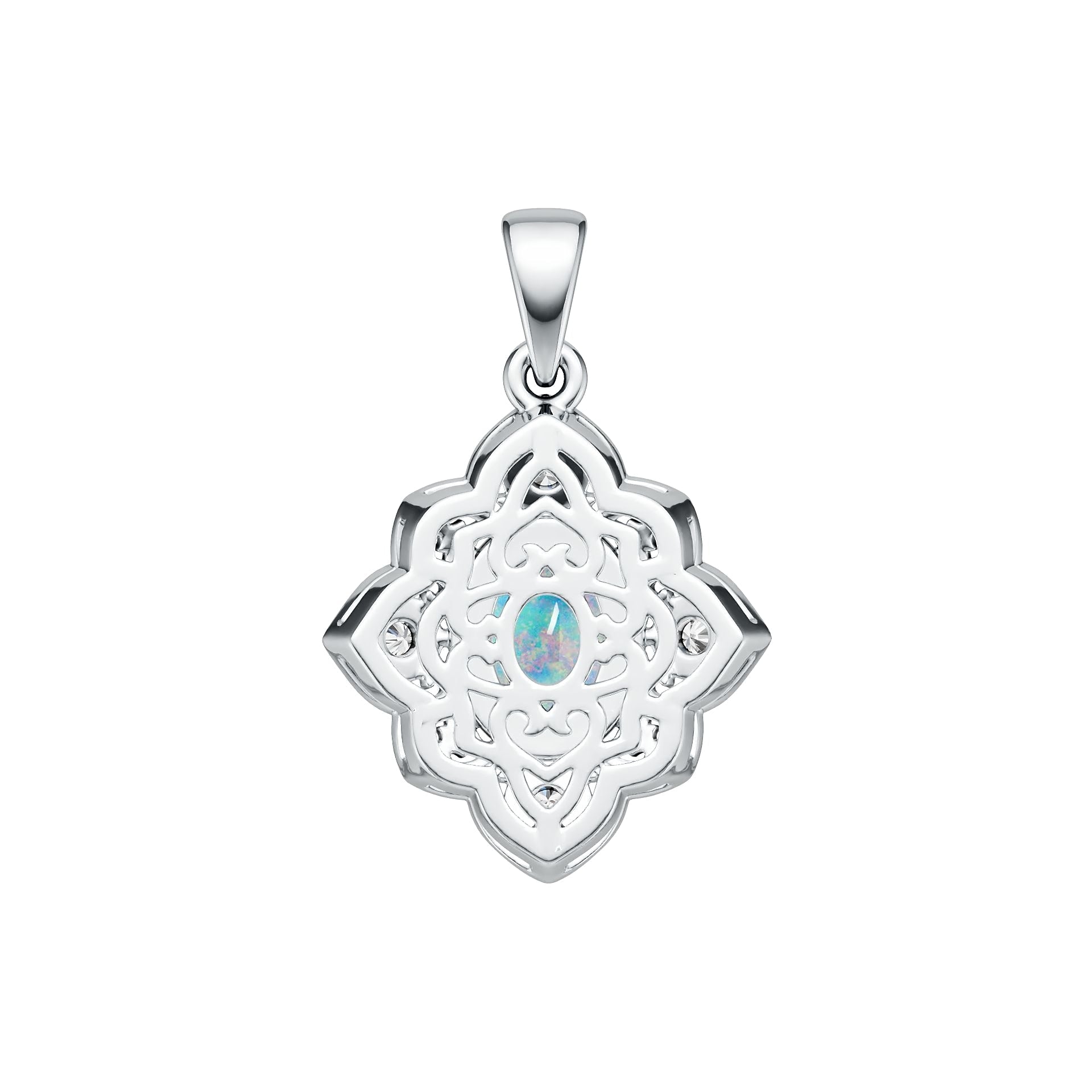 Platinum Semi Mount Pendant Setting Oval OV 8X6mm Cabochon Filigree Diamond Accent DHJ