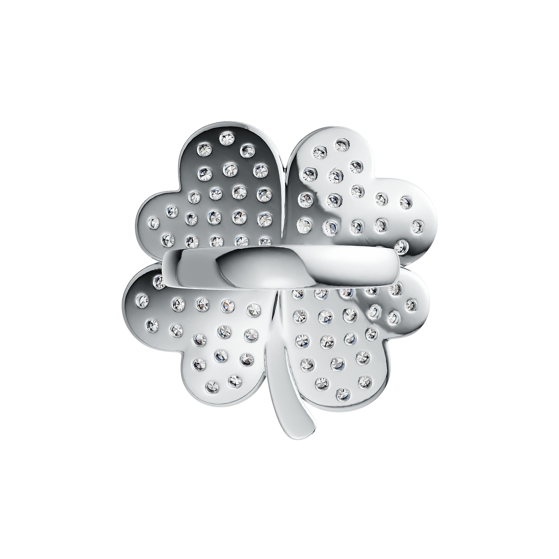 Sterling Silver Ring with White Topaz or Moissanite Clover Theme Syzjewelry