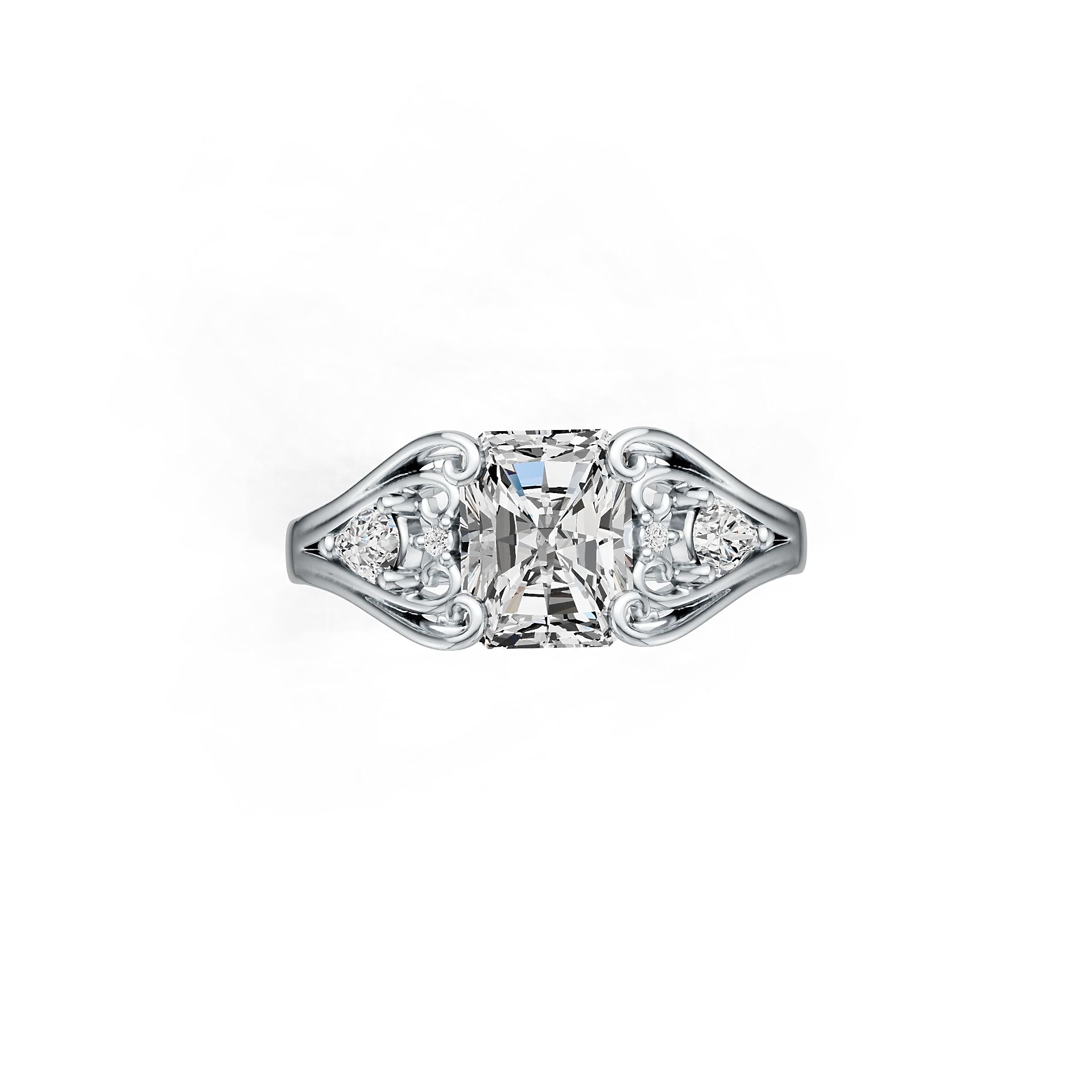 Platinum Semi Mount Ring Setting Emerald OCT 9X7mm Diamond Accent DHJ
