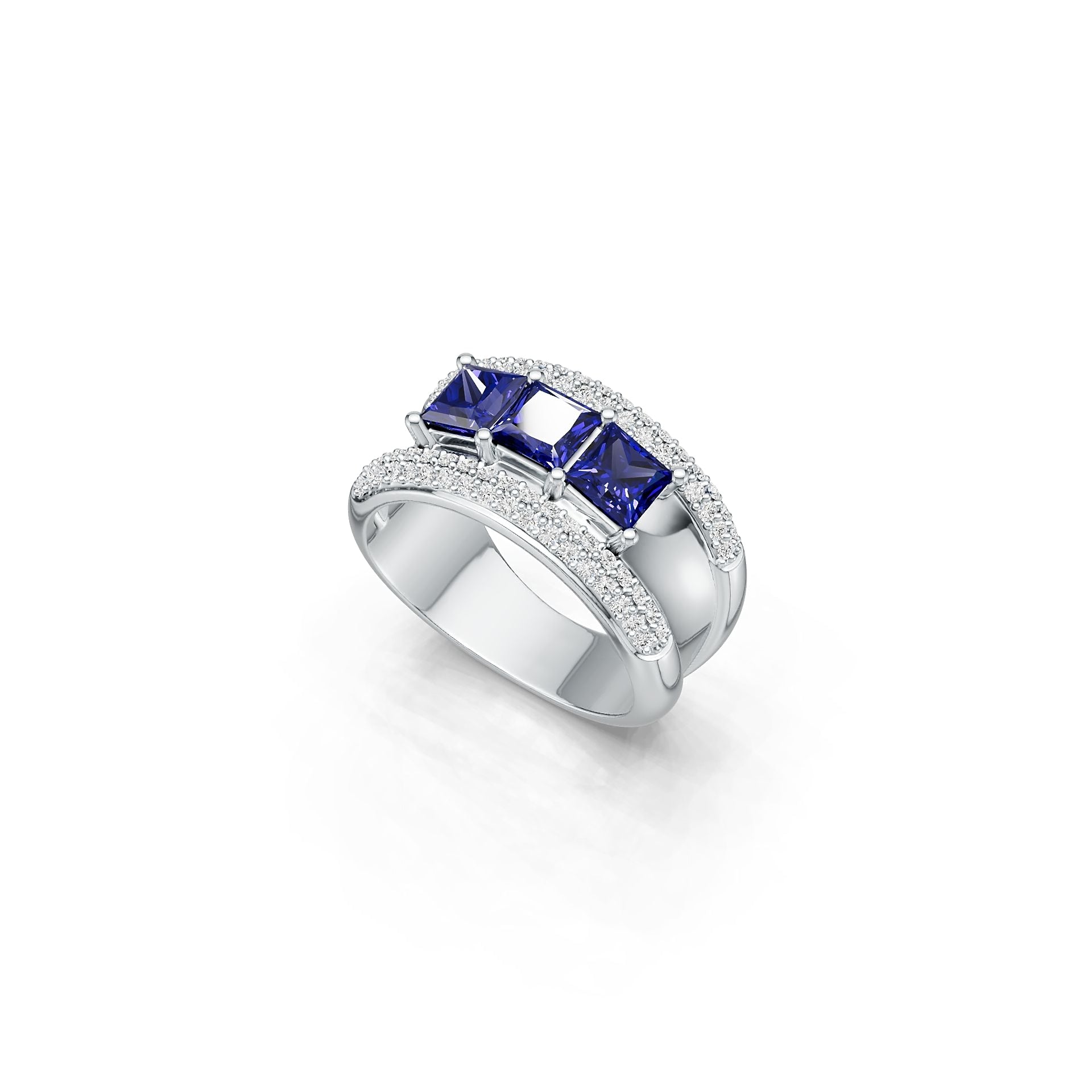 Sterling Silver Semi Mount Ring Setting SQ 4.5x4.5mm Men's Band Ring 3 Stones Syzjewelry