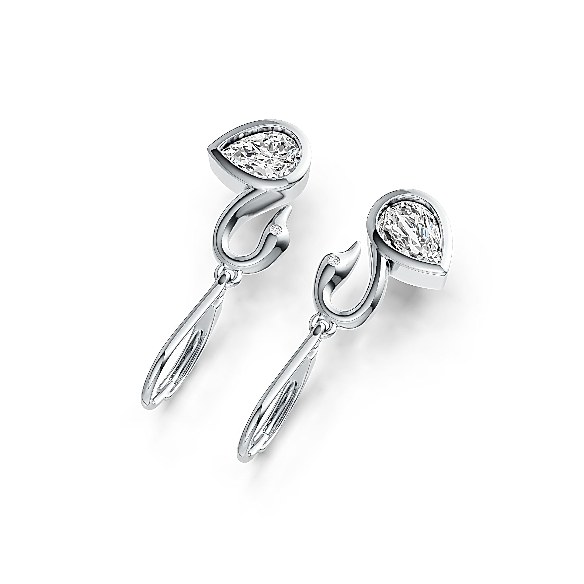 10K Gold Semi Mount Earrings Setting Pear PE 7X5mm Swan Theme Moissanite Accent DHJ