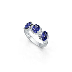 Sterling Silver Semi Mount Ring Setting Oval OV 7x5mm 3-Stone Trilogy Ring Syzjewelry
