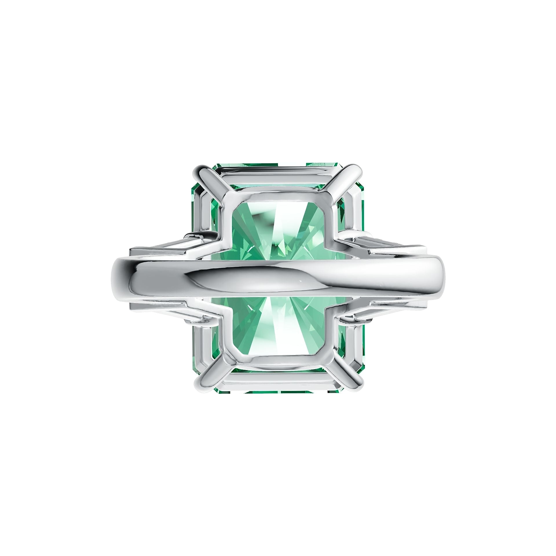 10K Gold Semi Mount Ring Setting Emerald OCT 16X12mm BG 6X5mm 3-Stone Ring DHJ
