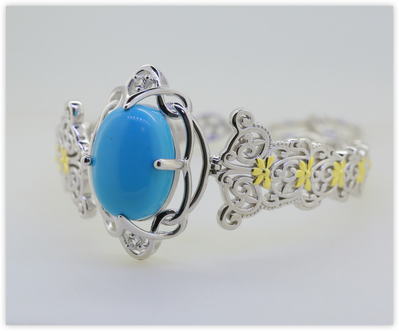 18K Gold Semi Mount Bracelet Setting Oval OV 18X13mm Cabochon Filigree Art Nouveau Style Diamond Accent DHJ