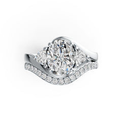 10K Gold Semi Mount Ring Setting Oval OV 9X7mm TRI 4X4mm Bypass Moissanite Accent DHJ