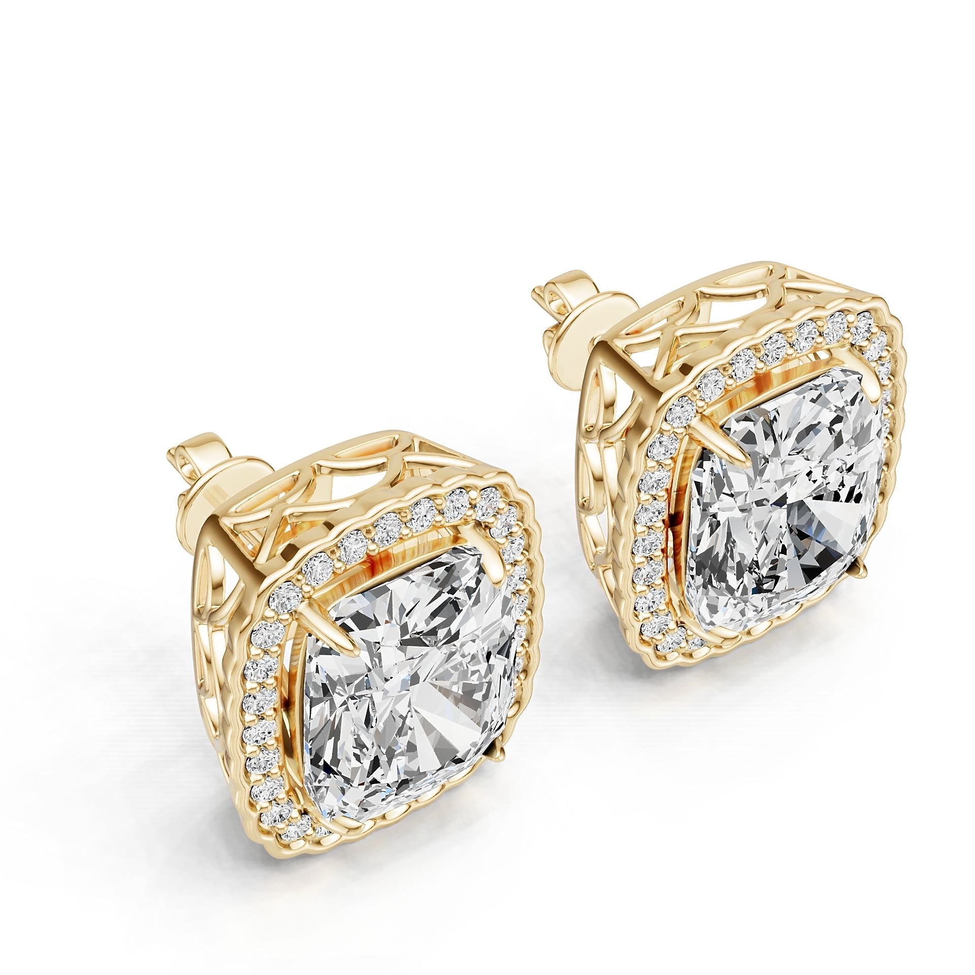 18K Gold Semi Mount Earrings Setting Round Ro 12x10mm Diamond Accent Syz Jewelry