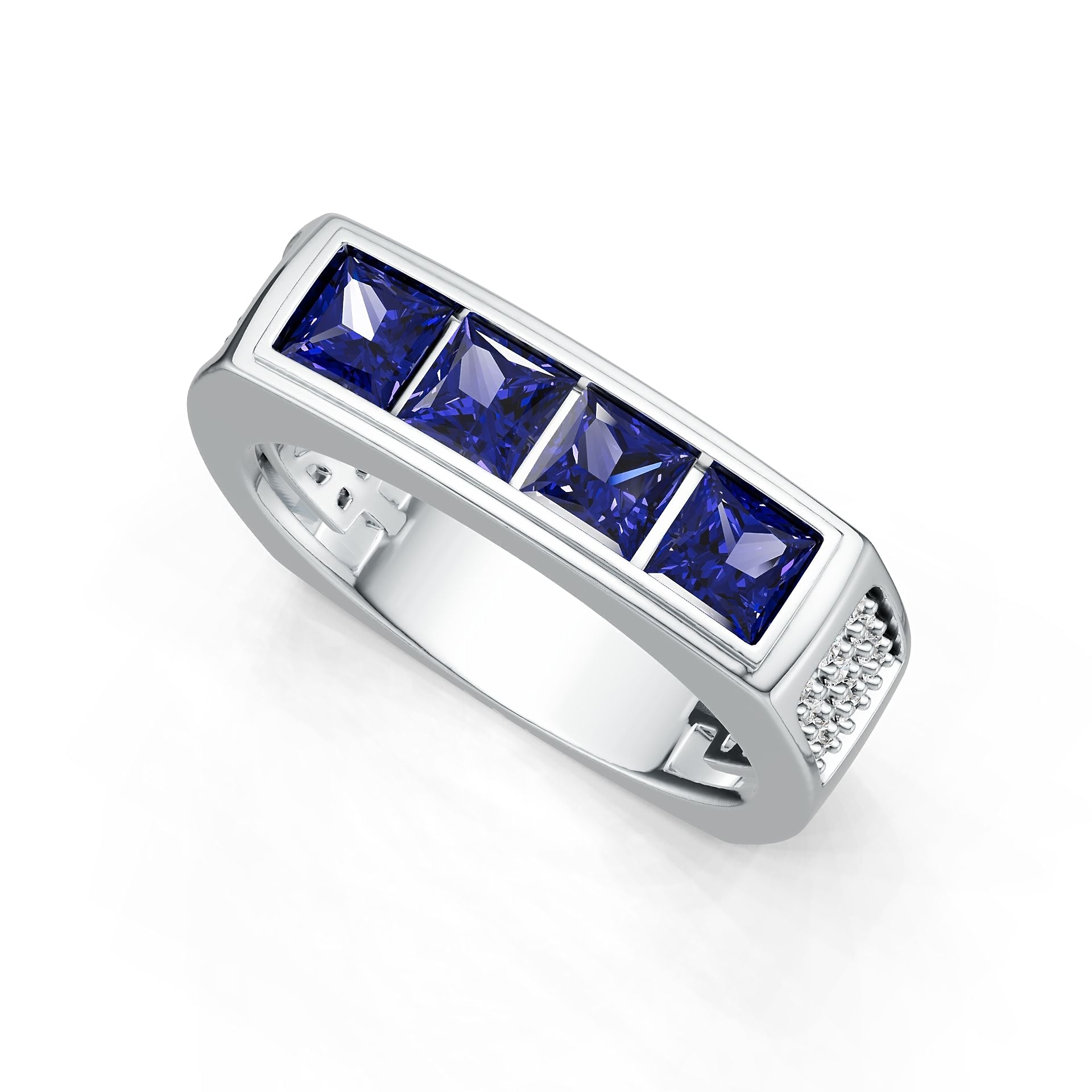 Platinum Semi Mount Ring Setting Princess SQ 4X4mm Men's Channel Bezel Band Ring Old Euro Shank Diamond Accent DHJ
