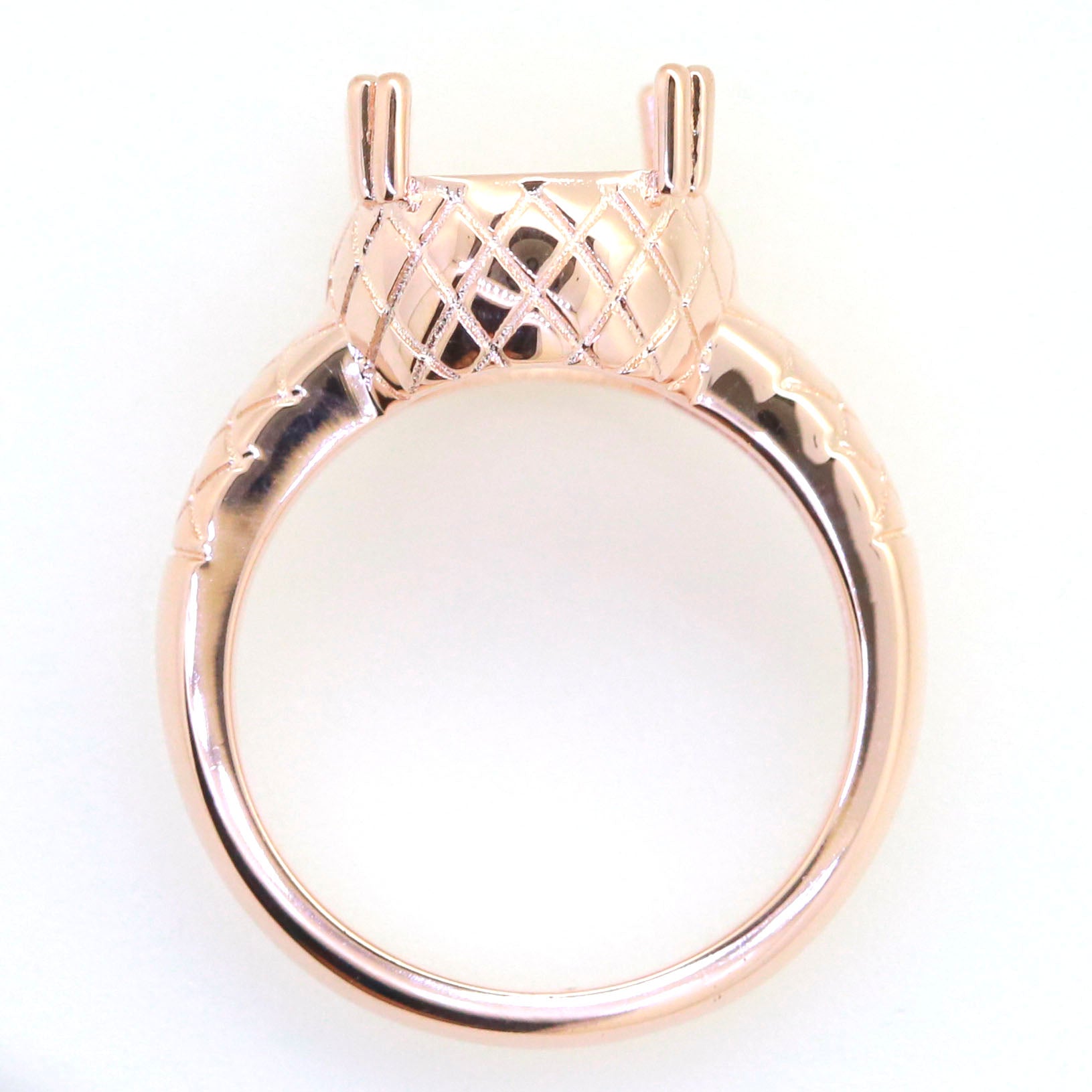 Art Deco 14K Gold Semi Mount Ring Setting CU Cushion 12x10mm Syzjewelry