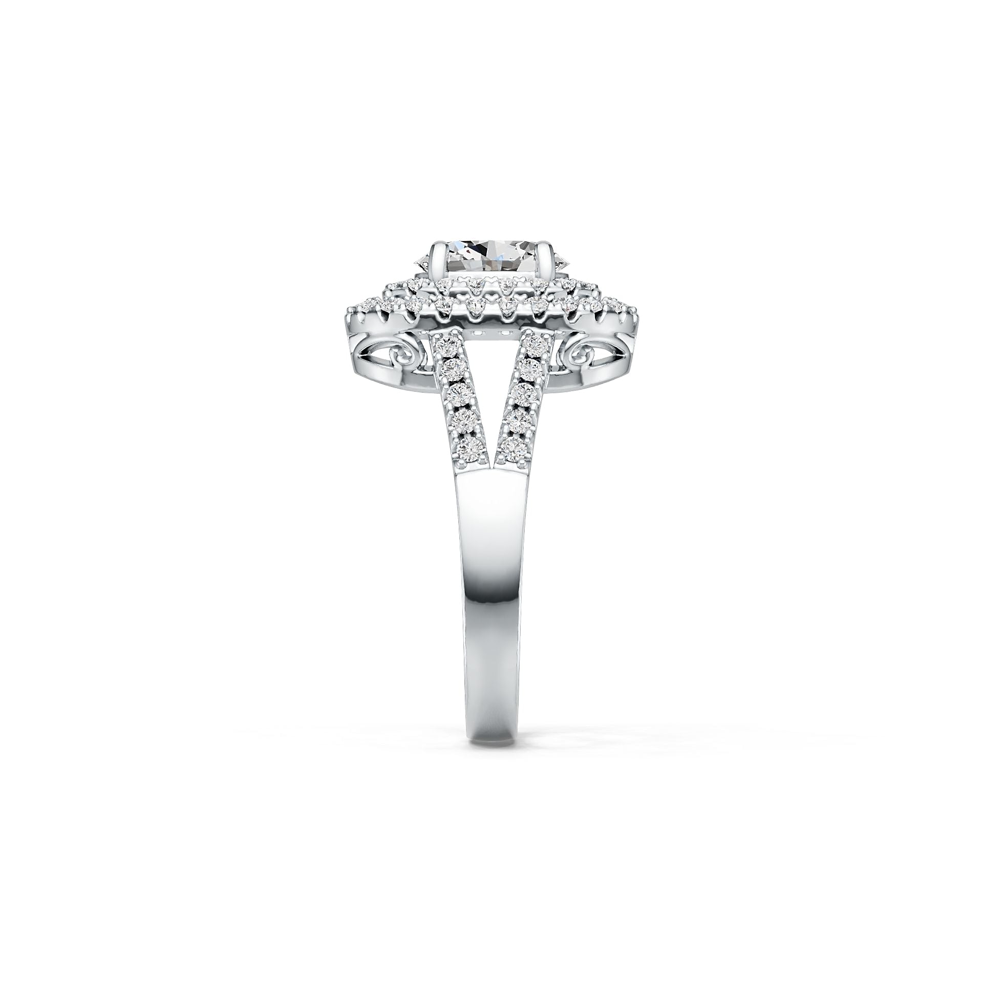 14K Gold Semi Mount Ring Setting Oval OV 8X6mm Double Halo Split Shank Diamond Accent DHJ