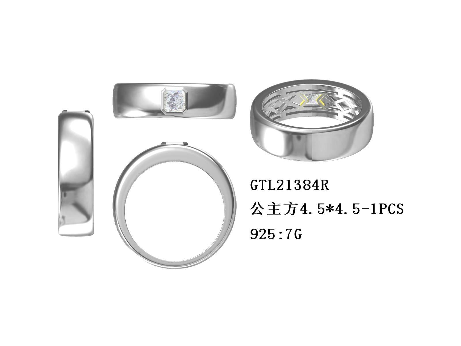 Men's Platinum Semi Mount Ring Setting Princess SQ 4.5X4.5mm Band Ring Flush Bezel DHJ