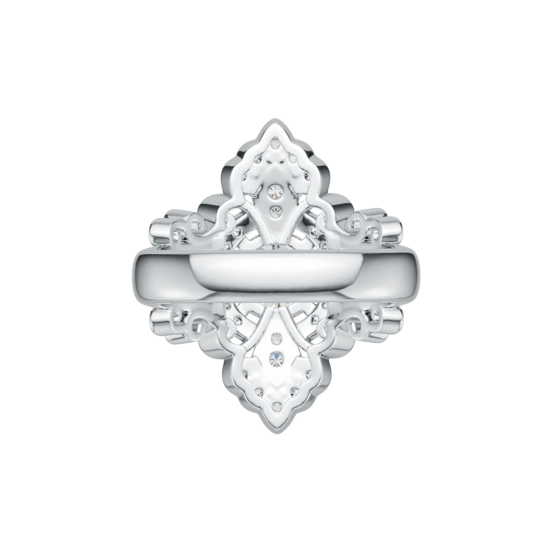 18K Gold Semi Mount Ring Setting Round RD 7x7mm Art Deco Diamond Accent DHJ