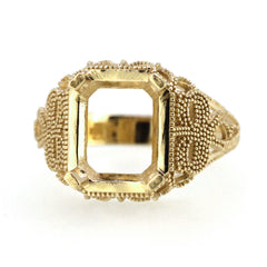 18K Gold Semi Mount Ring Setting Emerald Cut Oct 10x8mm Milgrain Art Deco Style Syzjewelry