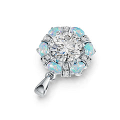 Platinum Semi Mount Pendant Setting Round RD 10x10mm OV Cabochon 5X4mm Diamond Accent DHJ