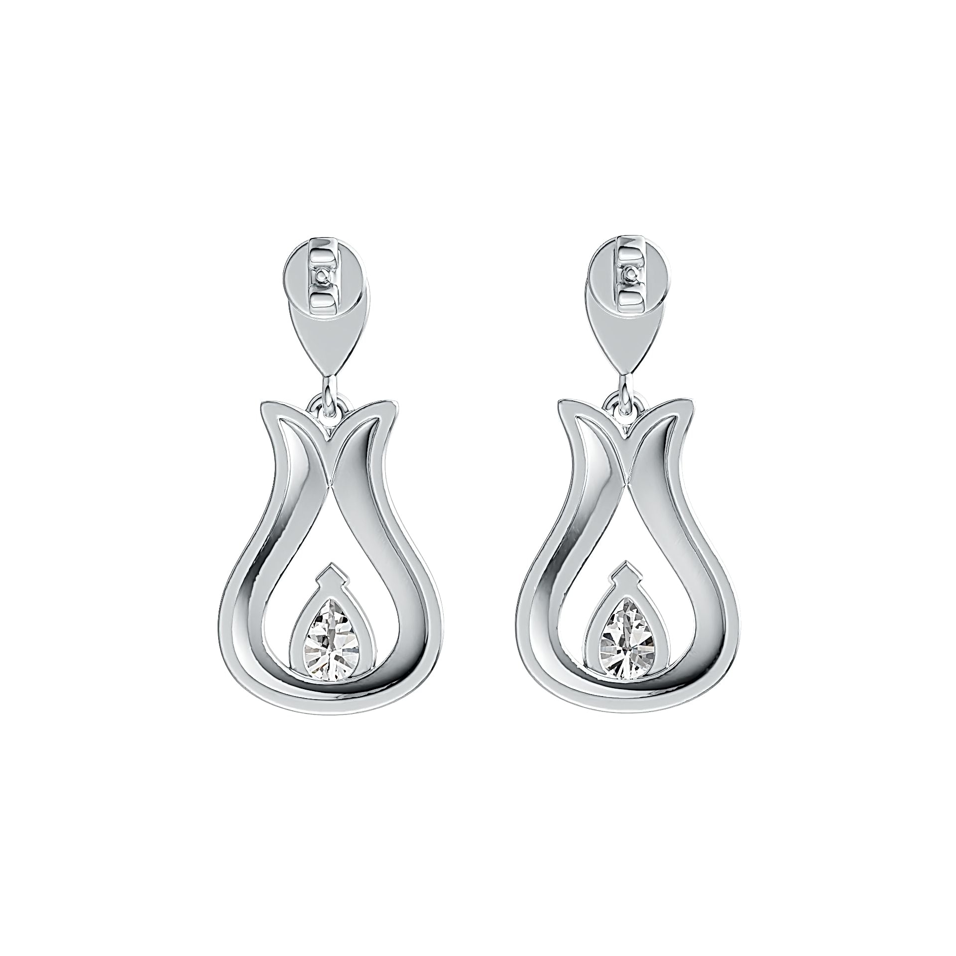 Sterling Silver Semi Mount Earrings Setting Pear PE 7X5mm Tulip Theme - Syzjewelry