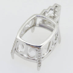 18K Gold Semi Mount Pendant Setting Cushion CU 20x15mm Diamond Accent Syzjewelry