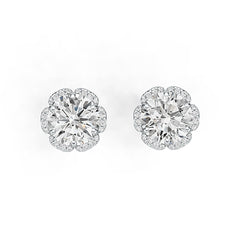 14K Gold Semi Mount Earrings Setting Round RD 8x8mm Diamond Accent DHJ