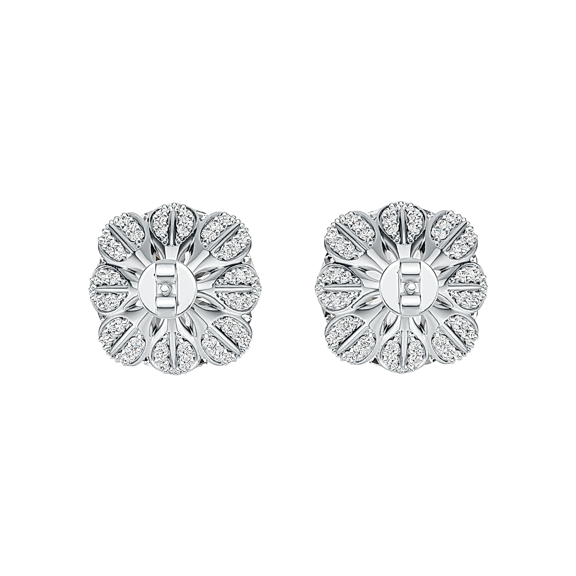 18K Gold Semi Mount Earrings Setting Round RD 15x15mm Hidden Halo Diamond Accent DHJ