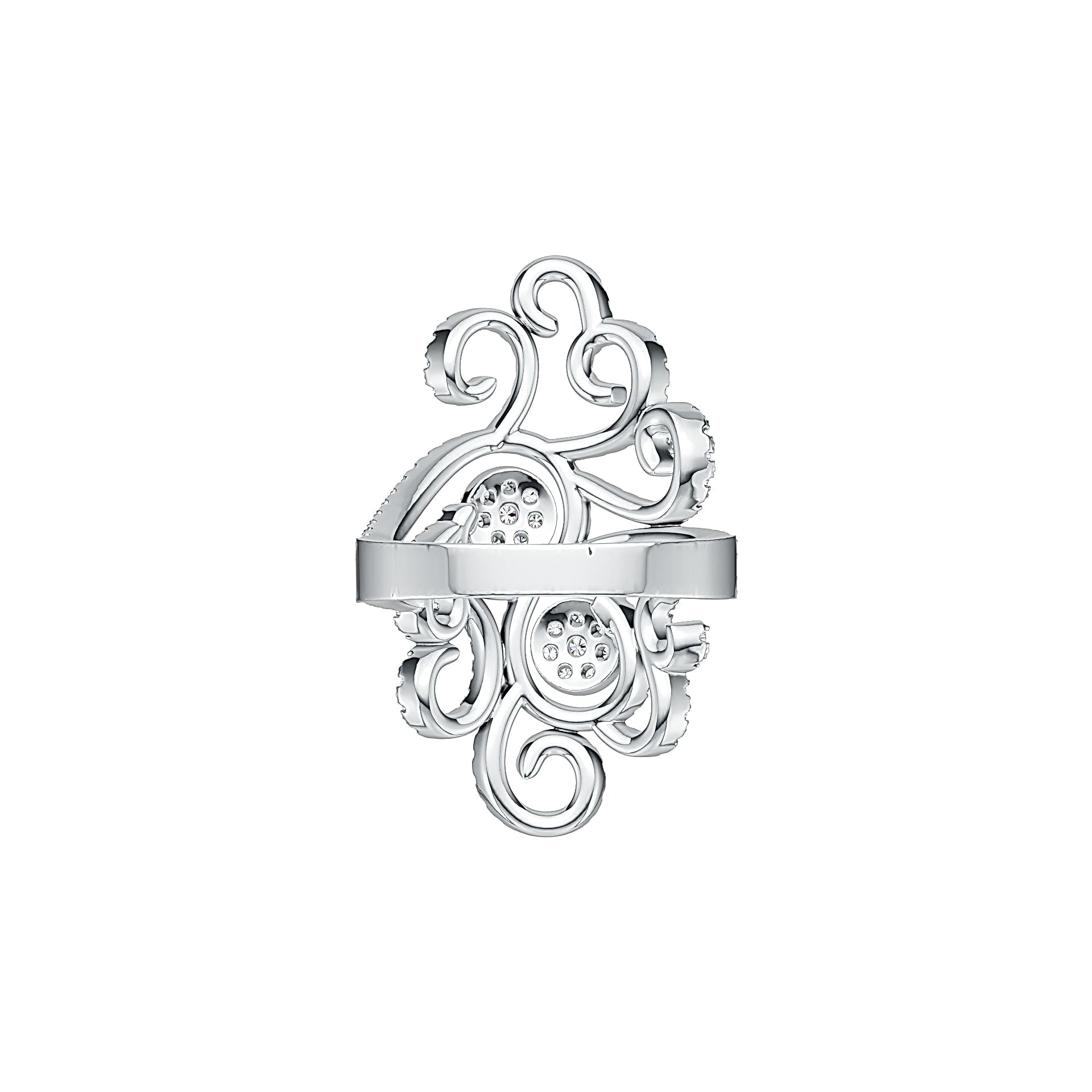 Platinum Cocktail Filigree Ring with White Topaz or Moissanite Diamond Accent DHJ