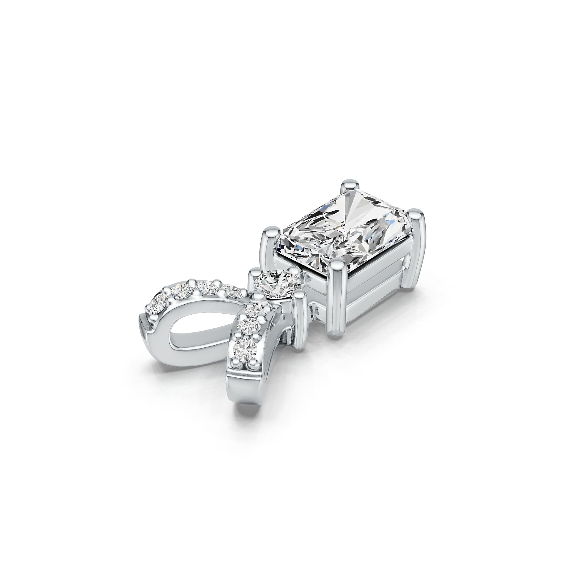 Platinum Semi Mount Pendant Setting Emerald OCT 7X5mm Diamond Accent DHJ