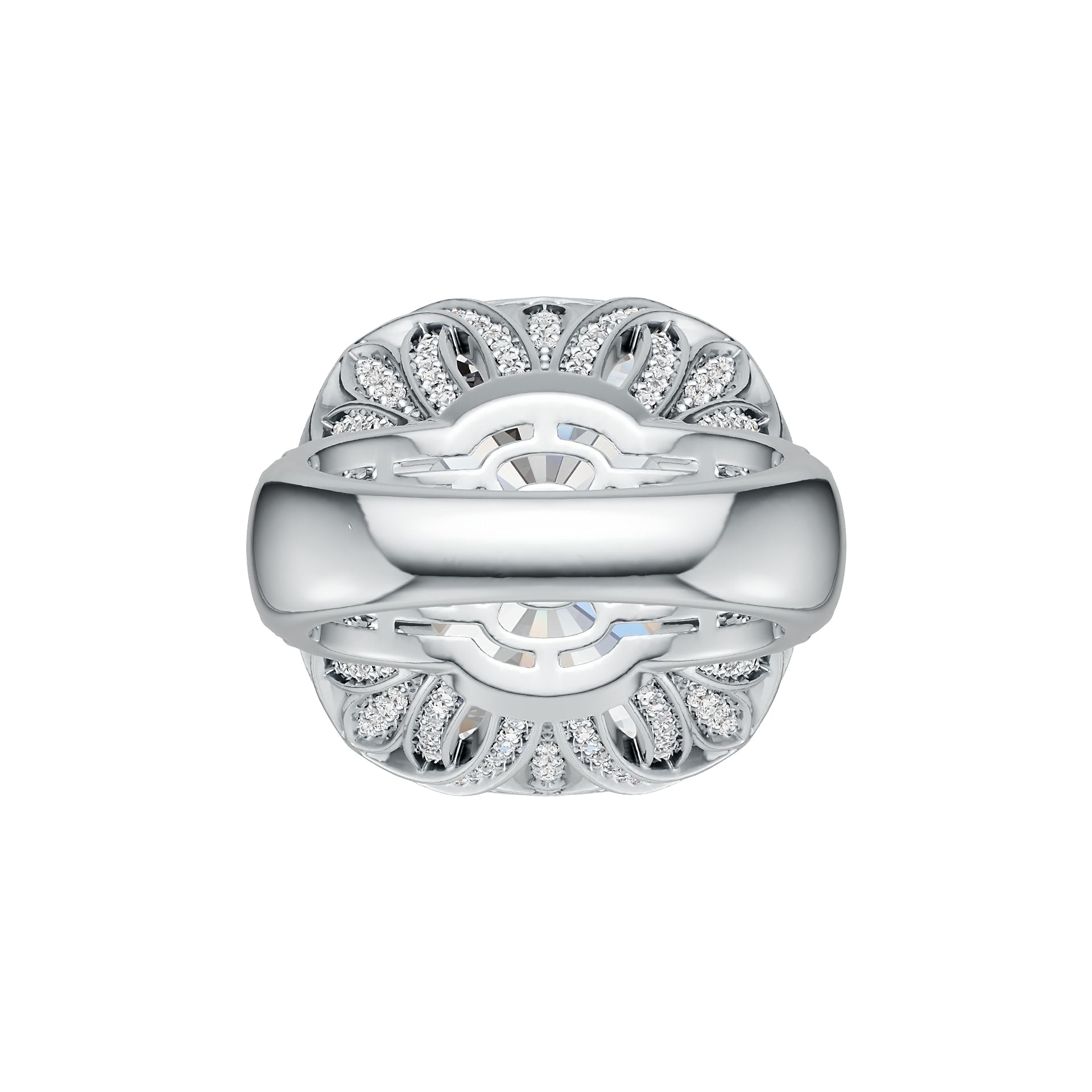 18K Gold Semi Mount Ring Setting Cushion CU 18X18mm Flower Theme Diamond Accent DHJ