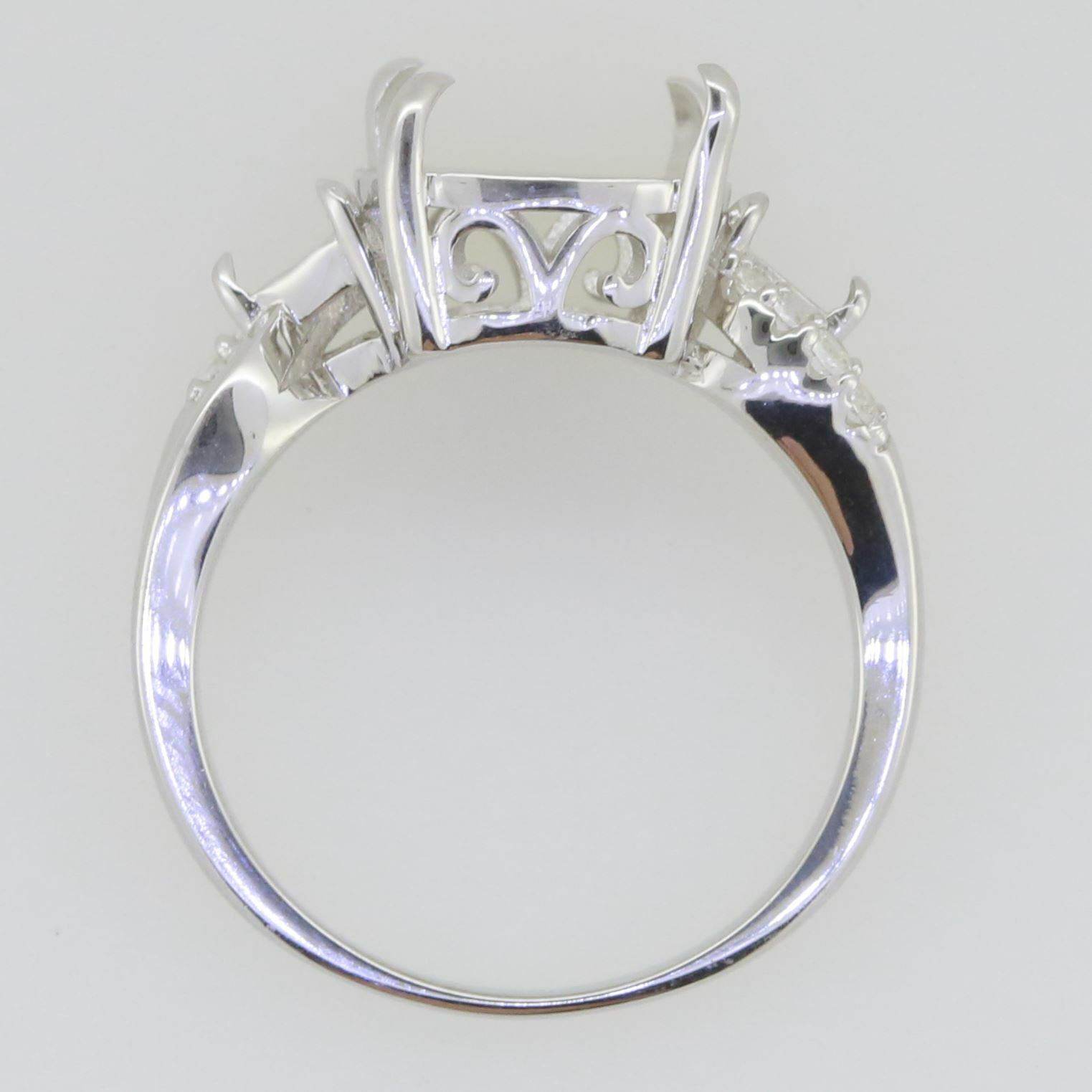 18K Gold Semi Mount Ring Setting Cushion CU 12X10mm Tri 4x4mm White Diamond Accent Syzjewelry