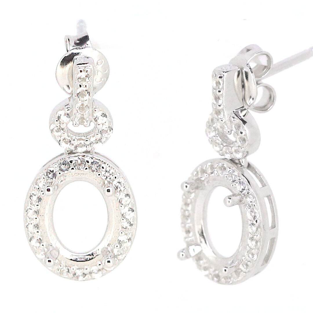 Platinum Semi Mount Earrings Setting Oval OV 9x7mm Dangle White Diamond Accent Syzjewelry