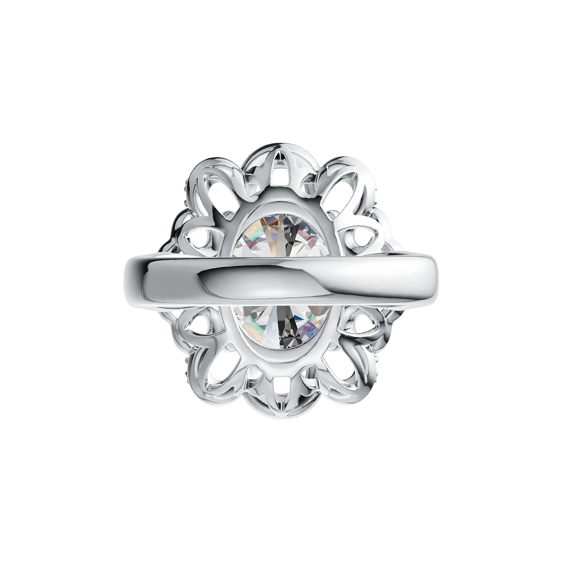 Platinum Semi Mount Ring Setting Oval OV 12X10mm with White Topaz Diamond Accent DHJ