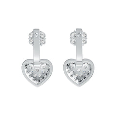 Platinum Jacket Earrings with White Topaz or Moissanite Heart Theme Diamond Accent DHJ